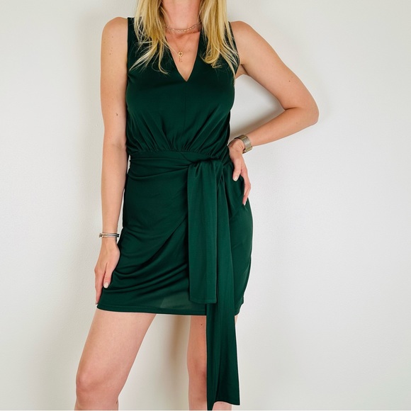 C&T Costello TAGLIAPIETRA Green V-Neck Sleeveless Wrap Dress Mini Boho Emerald - Picture 3 of 7